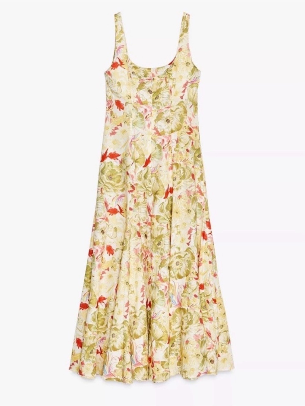 Desigual Yellow Floral Midi Dress with Red Accents - Picture 5 of 9